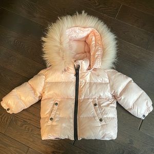 Baby Girl SAM. Puffer Jacket with Faux Fur Trim Hood
